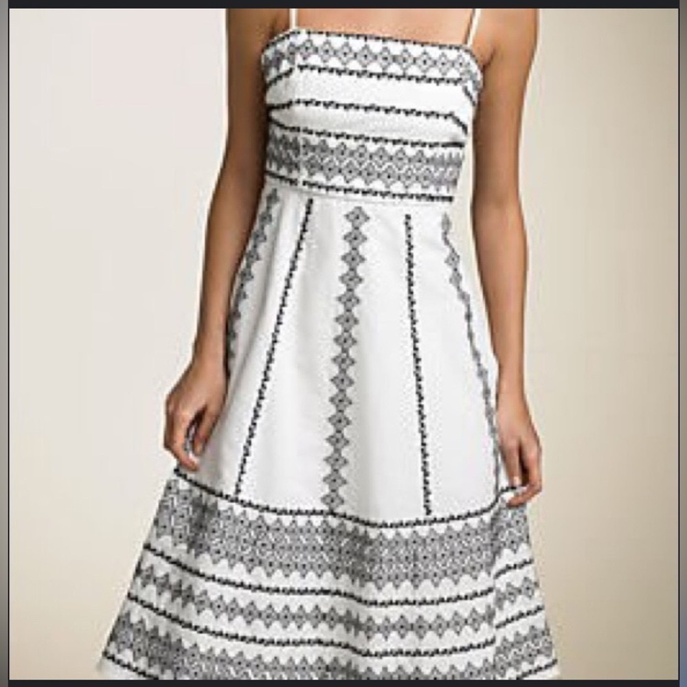 BCBGMaxAzria White Strapless Embroidered Midi Dress